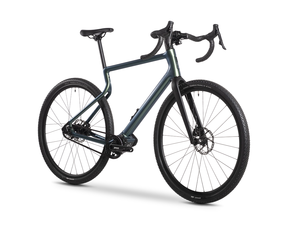 Vorderansicht Gravel E-Bike Waldwiesel Asphalt Schwarz